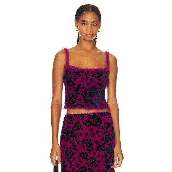 GUIZIO Velvet Burnout Top Magenta - Picture 1 of 6